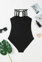 Black Sleeveless Strappy Halter Neck Sexy One Piece Swimsuit