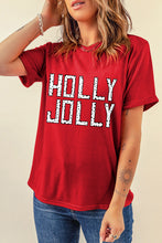 Red HOLLY JOLLY Letter Graphic Round Neck T Shirt