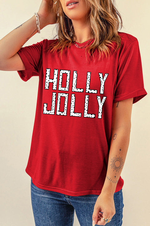 Red HOLLY JOLLY Letter Graphic Round Neck T Shirt