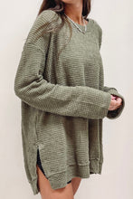 Moss Green Plus Size Textured Knit Long Sleeve Top