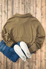 Brown Quarter Zip Stand Neck Kangaroo Pocket Sweatshirt