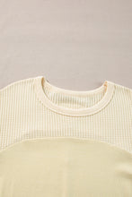 Beige Thermal Knit Patchwork Exposed Seam Long Sleeve Top