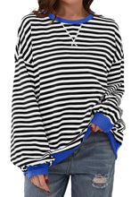 Black Stripe Oversized Contrast Trim Pullover Sweatshirt