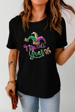 Black Mardi Gras Sequin Pattern Crew Neck T Shirt