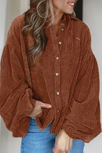 Coffee Textured Corduroy Puff Sleeve Shacket