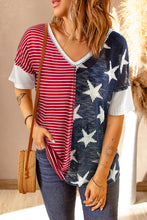 Multicolor Stripes Stars Print Knit Short Sleeves Top