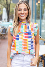 Multicolor Striped Print High Neck Flutter Top