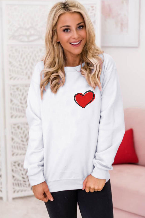 Heart Shaped Embroidered Pullover Sweatshirt