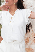 White Embroidered Ruffle Trim Textured Blouse