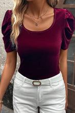 Burgundy Short Puff Sleeve Velvet Top