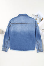 Sky Blue Sequin Rugby Graphic Flap Pockets Raw Hem Game Day Denim Jacket