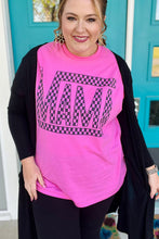 Bright Pink Checker MAMA Letter Printed Graphic Plus Size T Shirt