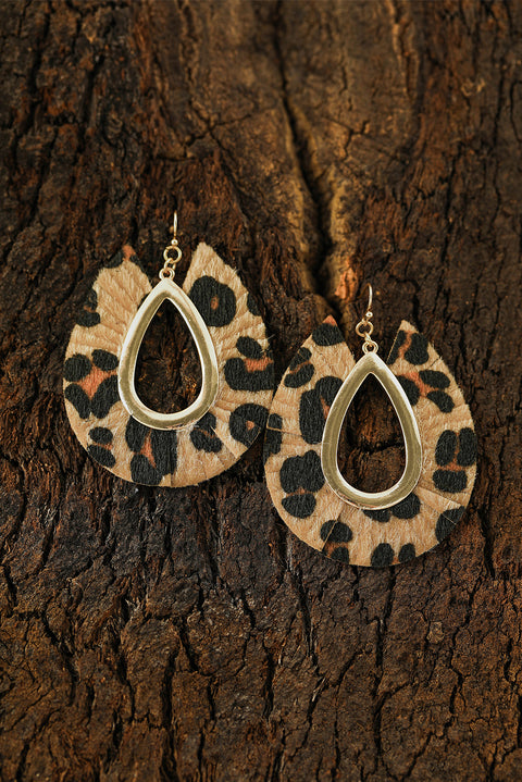 Chestnut Leopard Print Hollow Out Drop Earrings