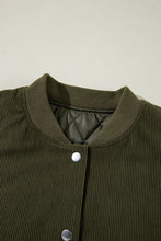 Mist Green Corduroy Fleece Patchwork Buttoned Bomber Jacket