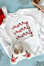 White Merry Printed Crewneck Ribbed Christmas Sweatshirt