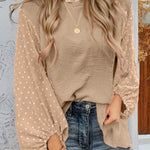 Parchment Swiss Dot Balloon Sleeve Loose Blouse