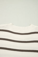 Brown Stripe Side Slits Crewneck Short Sleeve Sweater Tee