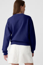 Navy Blue Plain Drop Shoulder Crewneck Pullover Sweatshirt