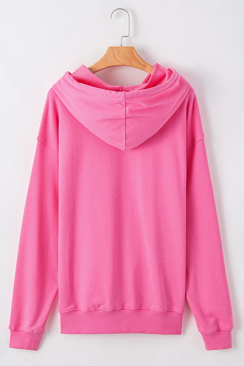 Bonbon Solid Kangaroo Pocket Drawstring Loose Fit Hoodie