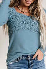 Beige Lace Crochet V Neck Long Sleeve Top