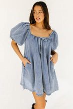 Myosotis Bubble Sleeve Square Neck Denim Babydoll Dress