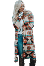 Multicolor Geometric Color Block Open Front Long Cardigan