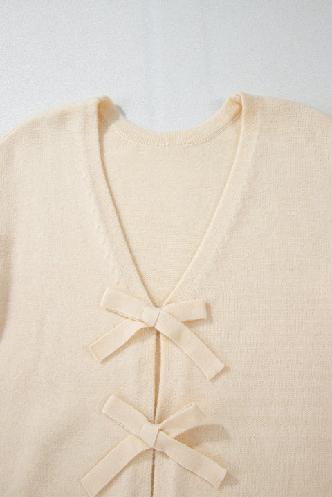 Jet Stream Bowknot Front Loose V Neck Knitted Cardigan