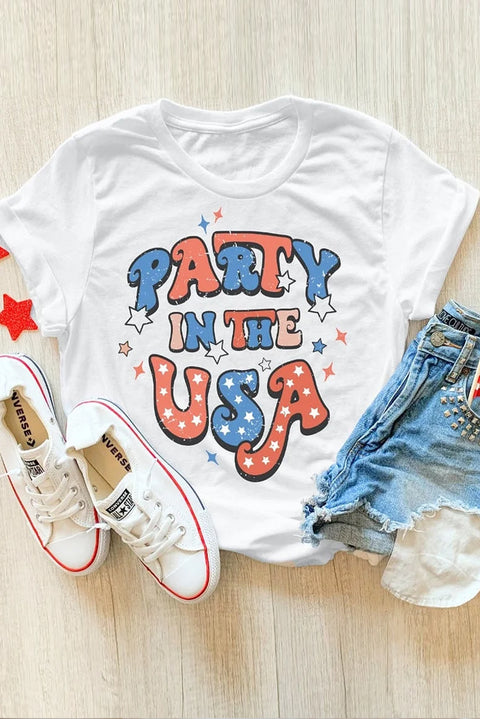 White PARTY IN THE USA Flag Fashion Graphic Tee