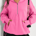 Bonbon Solid Kangaroo Pocket Half Zipper Oversized Hoodie