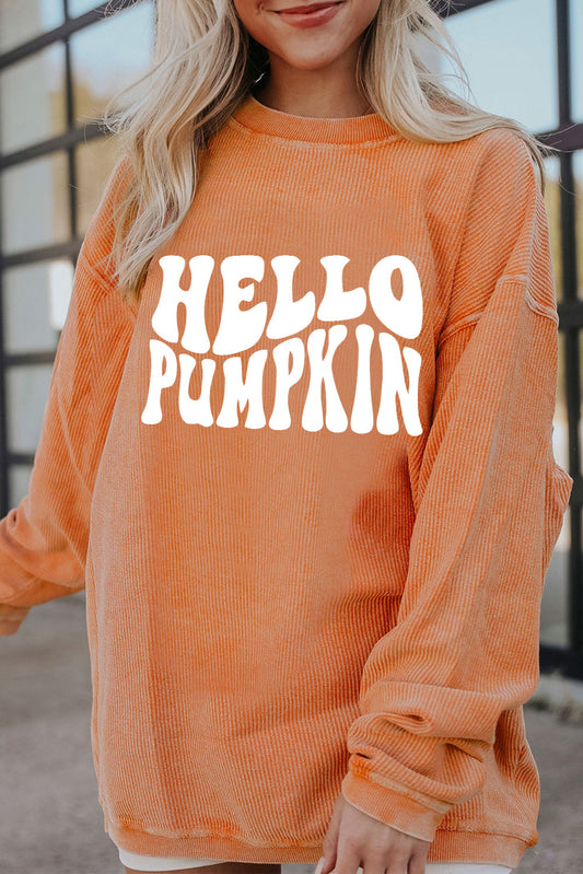 Sudadera con cordón y estampado de letras HELLO PUMPKIN naranja