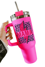 Taza aislante de acero inoxidable con estampado de leopardo Mama con asa de 40 oz