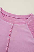 Pink Waffle Knit Patchwork Exposed Seam Raglan Sweatshirt