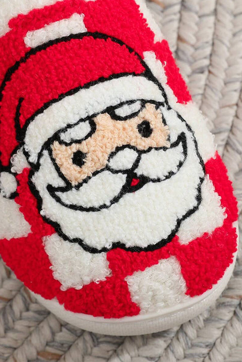 Fiery Red Checkered Santa Claus Graphic Plush Home Slippers