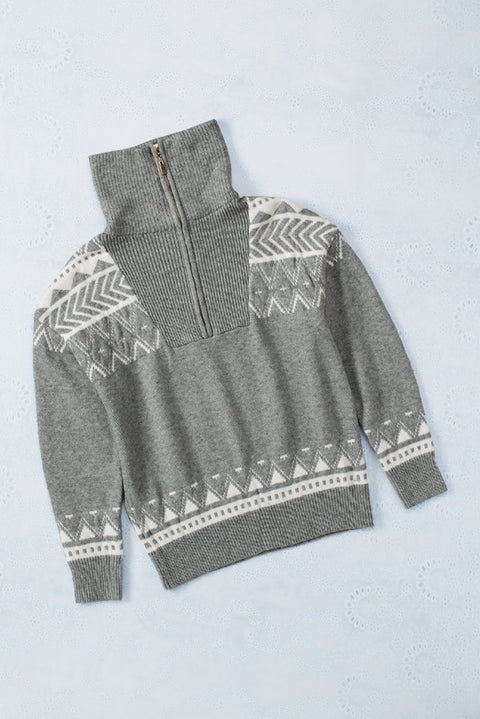 Geometry Knit Quarter Zip Sweater