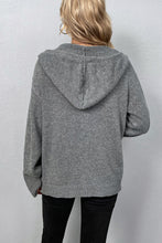 Medium Grey Drawstring Hooded Button Up Drop Shoulder Sweater Cardigan