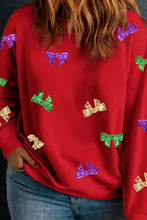 Racing Red Plus Size Bow Knot Pattern Drop Shoulder Sweatshirt