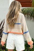 Beige Colorblock Striped Drop Shoulder Cozy Sweater