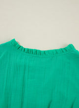 Sea Green Frilly V Neck Puff Sleeve Drawstring Shift Mini Dress