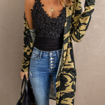 Green Camo Print Long Cardigan