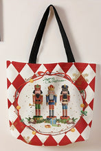 Fiery Red Checkered Merry Christmas Nutcracker Printed Canvas Shoulder Bag