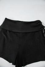 Black Drawstring Ruched High Waist Loose Swim Shorts