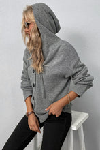 Medium Grey Drawstring Hooded Button Up Drop Shoulder Sweater Cardigan