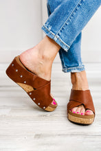 Chestnut Toe Ring Cross Cutout Studded Wedge Slippers