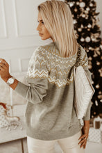 Gray Geometric Pattern Ribbed Round Neck Sweater