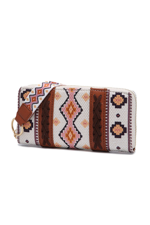 White Western Aztec Print PU Leather Wristlet Wallet