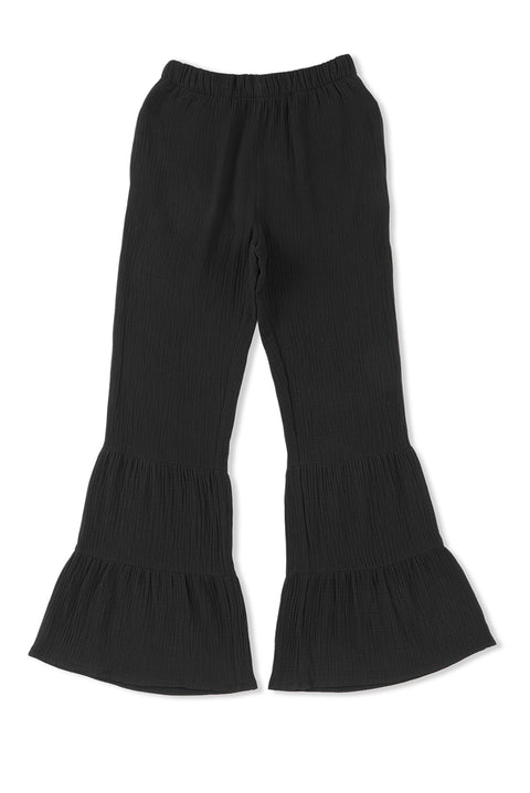 Textured High Waist Ruffled Bell Bottom Pants