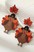 Racing Red Thanksgiving Turkey Leaf Pattern Dangle Earrings