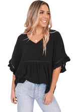 Ruffled Lace Detail Loose V Neck Top