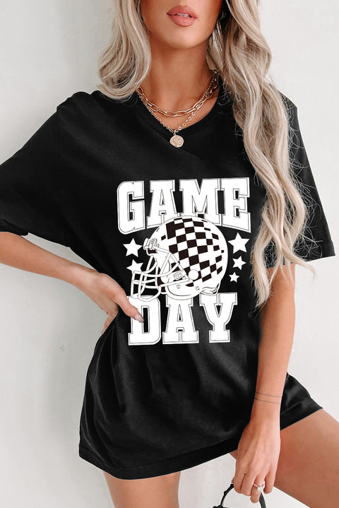 Black GAME DAY Checkerboard Rugby Football Helmet T Shirt