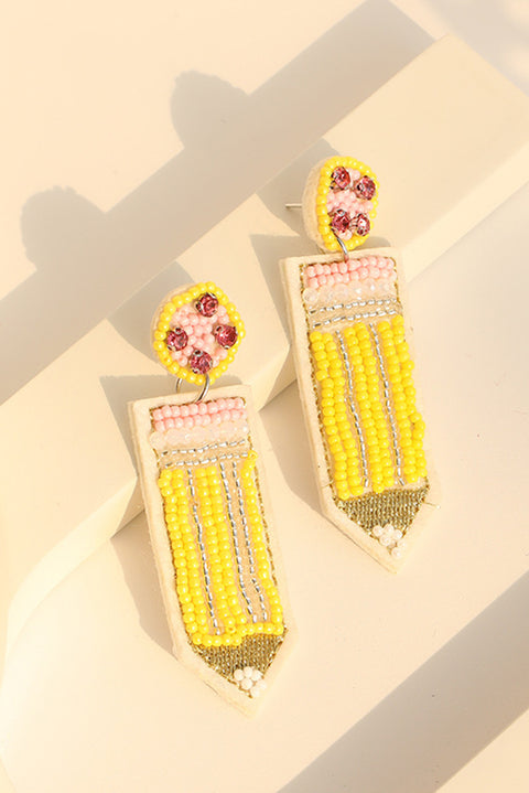 Yellow Beaded Pencil Teacher Earrings